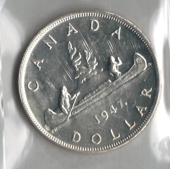 Canada: 1947 $1 Silver Dollar Maple Leaf ICCS MS62