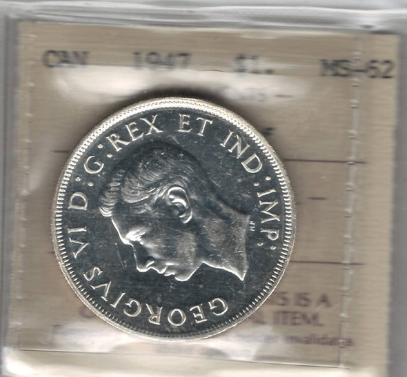 Canada: 1947 $1 Silver Dollar Maple Leaf ICCS MS62
