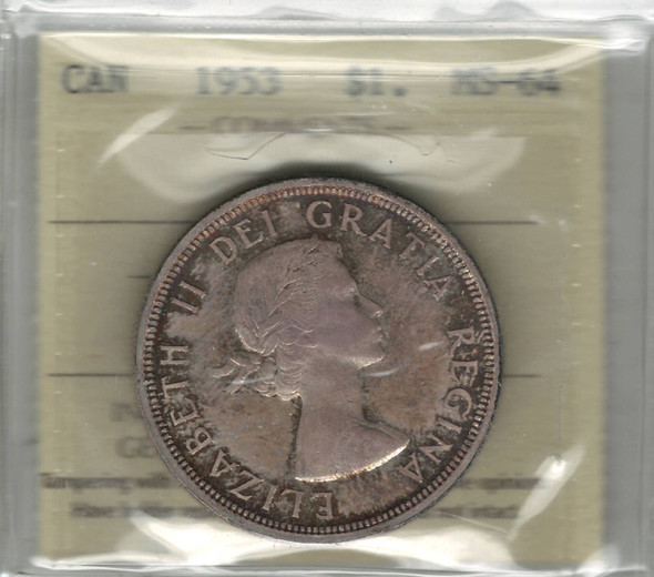 Canada: 1953 SF $1 Silver Dollar ICCS MS64