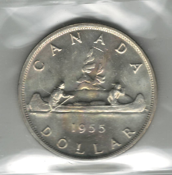 Canada: 1955 $1 Silver Dollar Arnprior Die Break ICCS / PCGS MS64