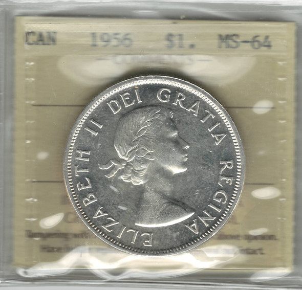 Canada: 1956 $1 Silver Dollar ICCS MS64