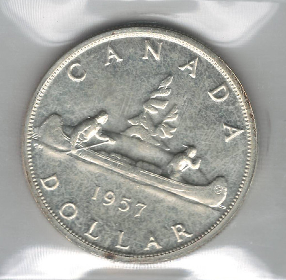 Canada: 1957 $1 Silver Dollar ICCS PL65 Canada: 1957 $1 Silver Dollar ICCS PL65