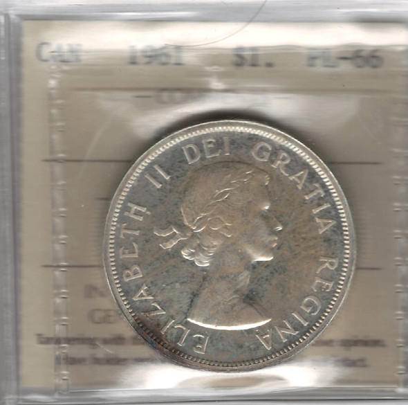 Canada: 1961 $1 Silver Dollar ICCS PL66 Cameo