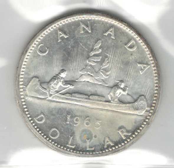Canada: 1965 $1 Silver Dollar SmBds Blt5 ICCS MS64 Cameo