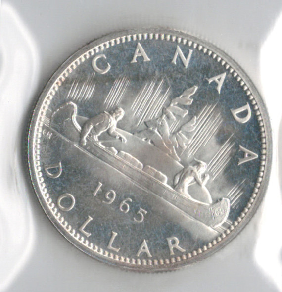 Canada: 1965 $1 Silver Dollar LgBds Ptd5 ICCS PL66 Cameo