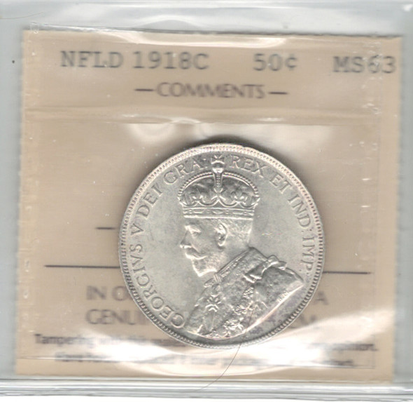 Canada: Newfoundland: 1918C 50 Cents ICCS MS63