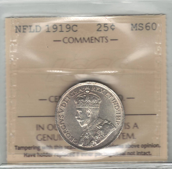 Canada: Newfoundland: 1919C 25 Cents ICCS MS60