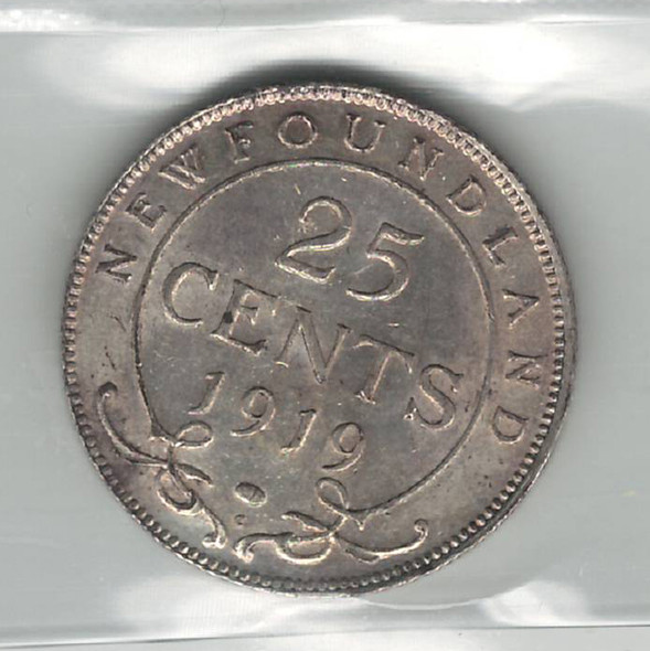 Canada: Newfoundland: 1919C 25 Cents ICCS AU55