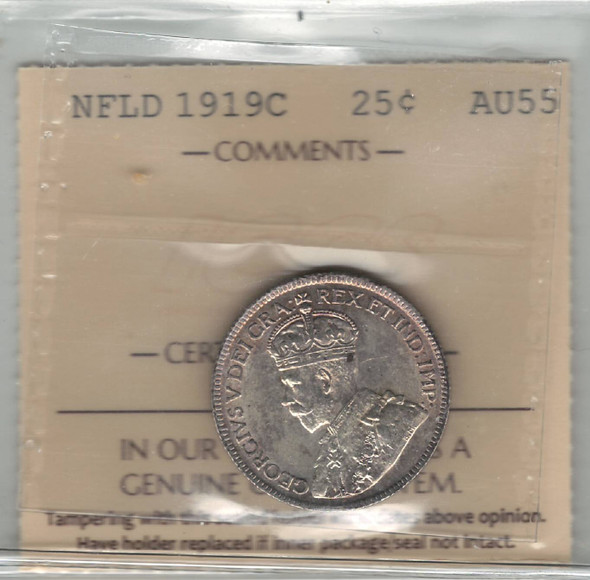 Canada: Newfoundland: 1919C 25 Cents ICCS AU55