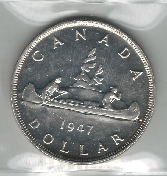 Canada: 1947 $1 Silver Dollar Pointed 7 Dot ICCS MS62