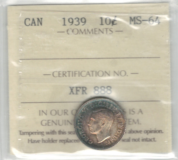 Canada: 1939 10 Cent ICCS MS64