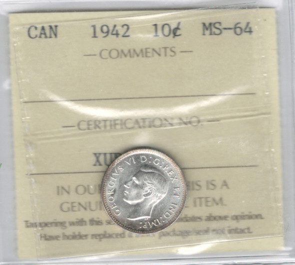 Canada: 1942 10 Cent ICCS MS64