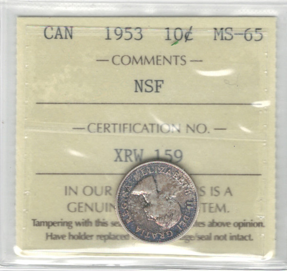 Canada: 1953 NSF 10 Cent ICCS MS65