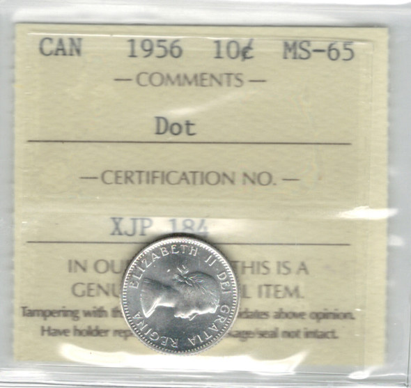 Canada: 1956 Dot 10 Cent ICCS  MS65