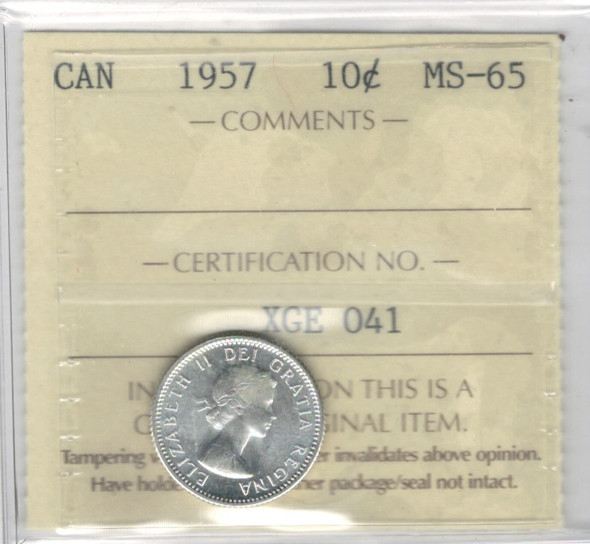 Canada: 1957 10 Cent ICCS  MS65