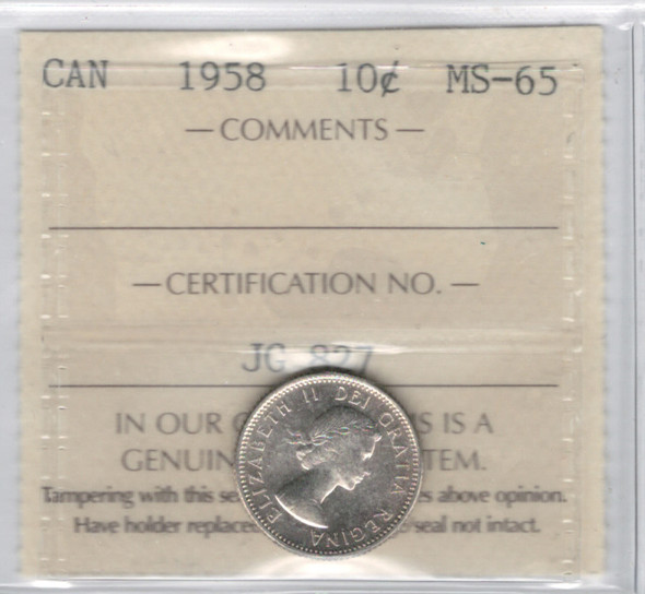 Canada: 1958 10 Cent ICCS  MS65