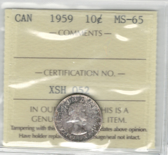 Canada: 1959 10 Cent ICCS  MS65