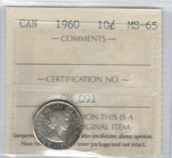 Canada: 1960 10 Cent ICCS  MS65