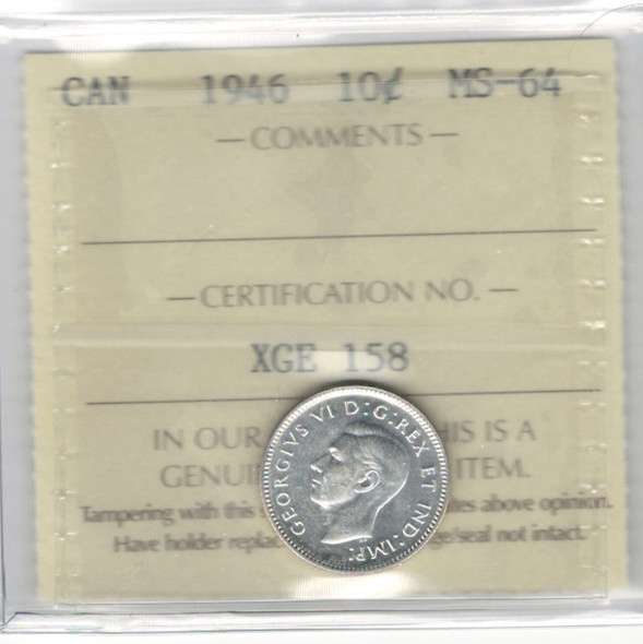 Canada: 1946 10 Cent ICCS MS64
