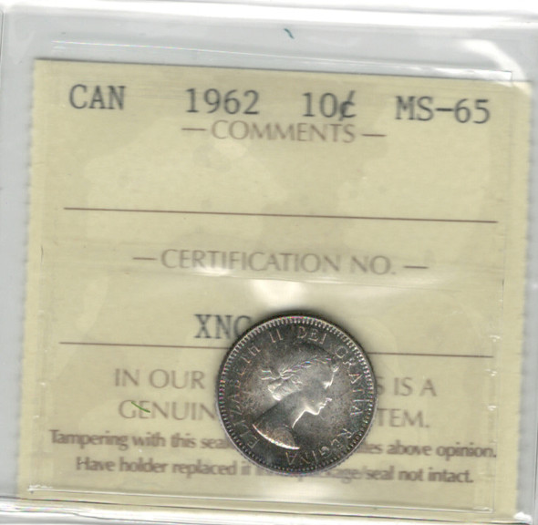 Canada: 1962 10 Cent  ICCS MS65