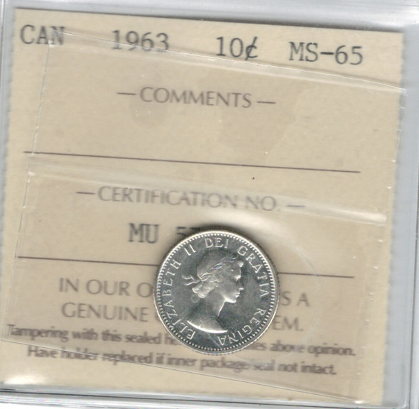 Canada: 1963 10 Cent  ICCS MS65