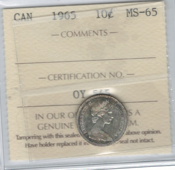 Canada: 1965 10 Cent  ICCS MS65