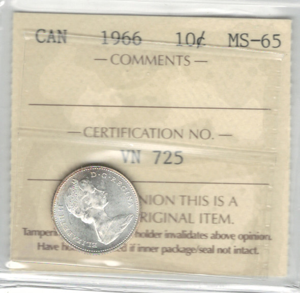 Canada: 1966 10 Cent  ICCS MS65