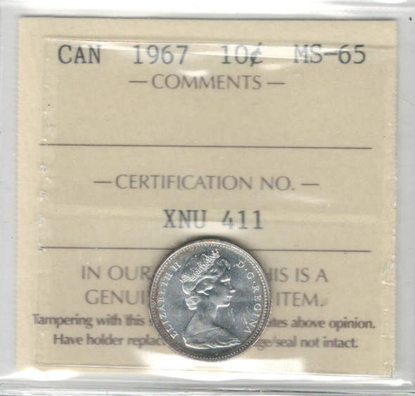 Canada: 1967 10 Cent  ICCS MS65