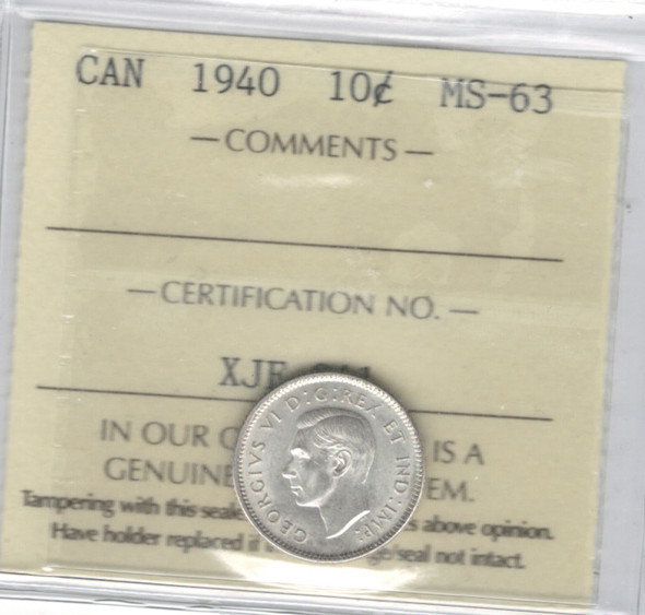 Canada: 1940 10 Cent  ICCS MS63
