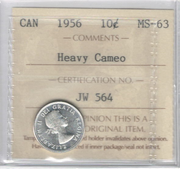Canada: 1956 10 Cent ICCS MS63 Heavy Cameo