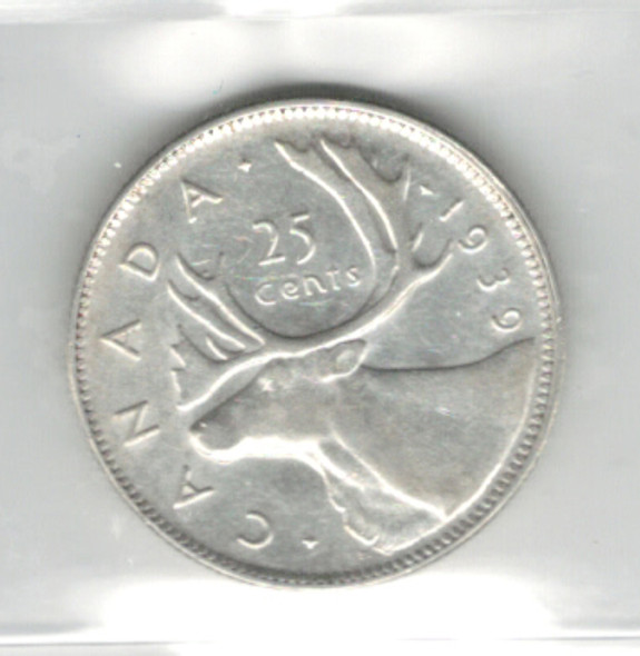 Canada: 1939 25 Cents Silver Dollar ICCS EF40