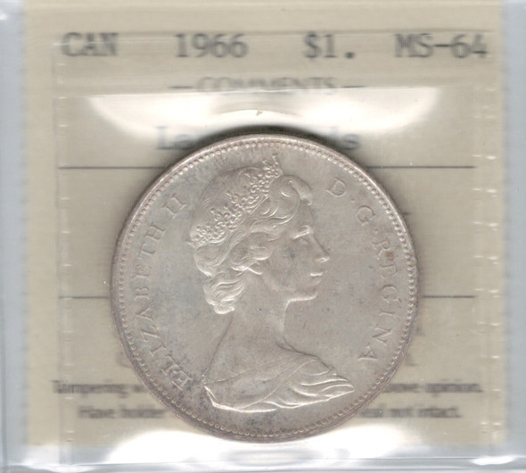 Canada: 1966 $1 Silver Dollar ICCS MS64 Canada: 1966 $1 Silver Dollar ICCS MS64