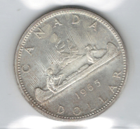Canada: 1965 $1 Silver Dollar Small Beads Pointed 5 ICCS MS64