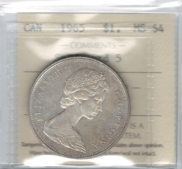 Canada: 1965 $1 Silver Dollar Small Beads Pointed 5 ICCS MS64