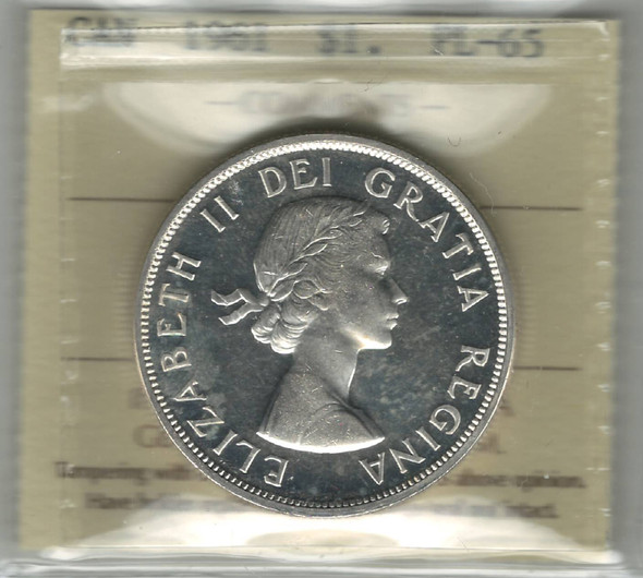 Canada: 1961 $1 Silver Dollar ICCS PL65 Cameo