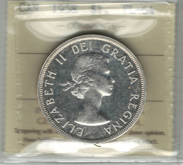 Canada: 1958 $1 Silver Dollar ICCS PL64