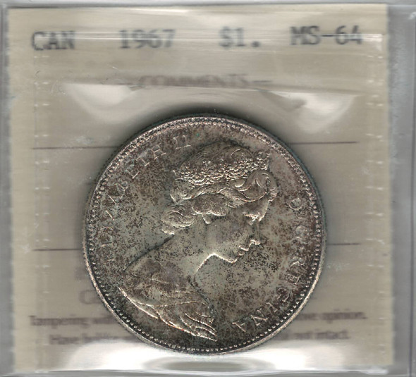 Canada: 1967 $1 Silver Dollar ICCS  MS64
