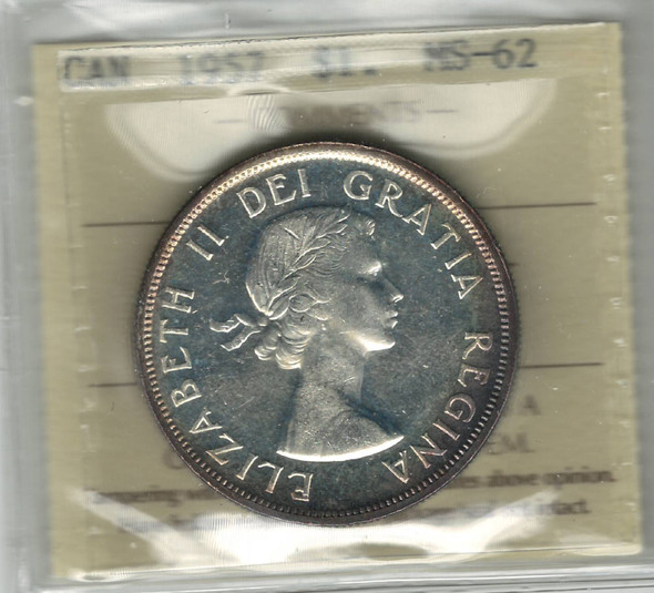 Canada: 1957 $1 Silver Dollar ICCS MS62