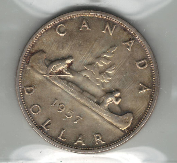 Canada: 1957 $1 Silver Dollar ICCS  MS64