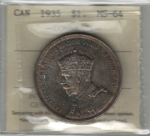 Canada: 1935 $1 Silver Dollar ICCS  MS64