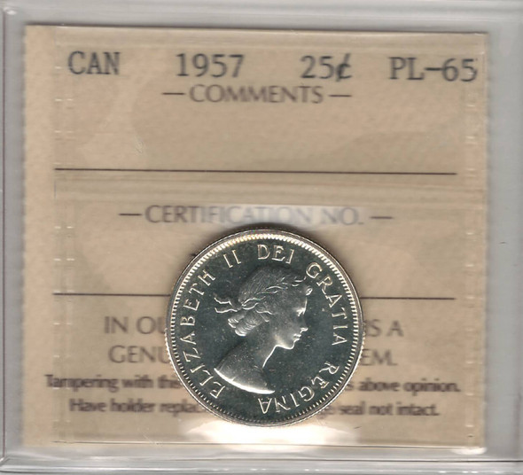 Canada: 1957 25 Cent ICCS PL65