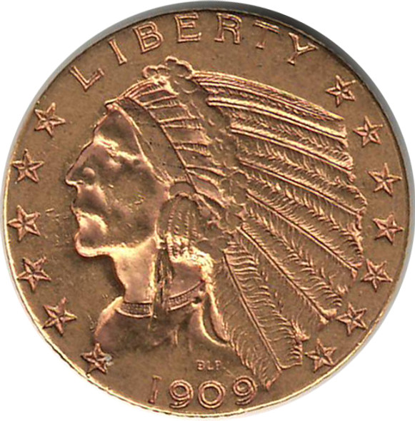 United States: 1909-D $5 Gold Half Eagle Indian