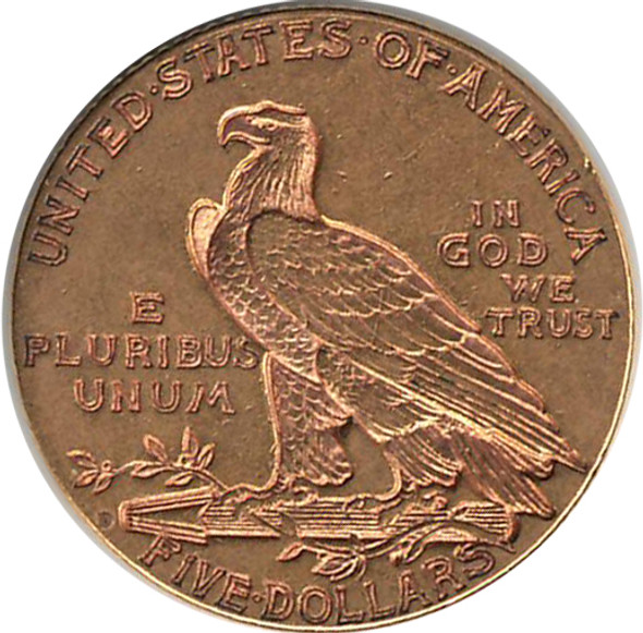 United States: 1909-D $5 Gold Half Eagle Indian