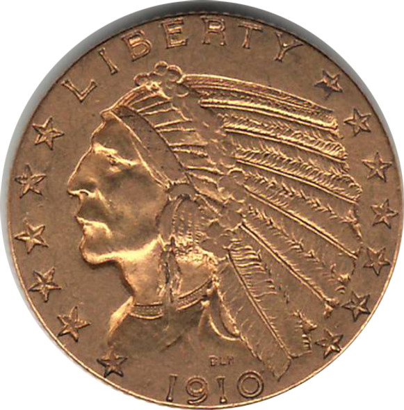 United States: 1910 $5 Gold Half Eagle Indian