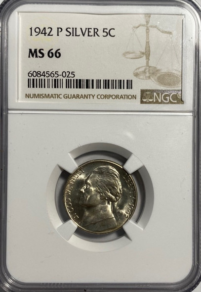 United States: 1942P 5 Cent NGC MS66