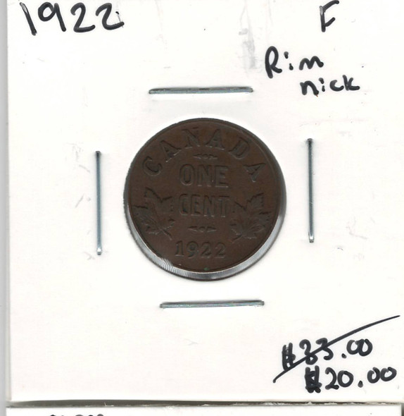 Canada: 1922 1 Cent F12 with Rim Nick Canada: 1922 1 Cent F12 with Rim Nick