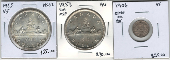 Canada: 1906 - 1965 Coin Collection Bulk Lot includes Silver Dollars (3 Pieces) *See Photos* Canada: 1906 - 1965 Coin Collection Bulk Lot includes Silver Dollars (3 Pieces) *See Photos*