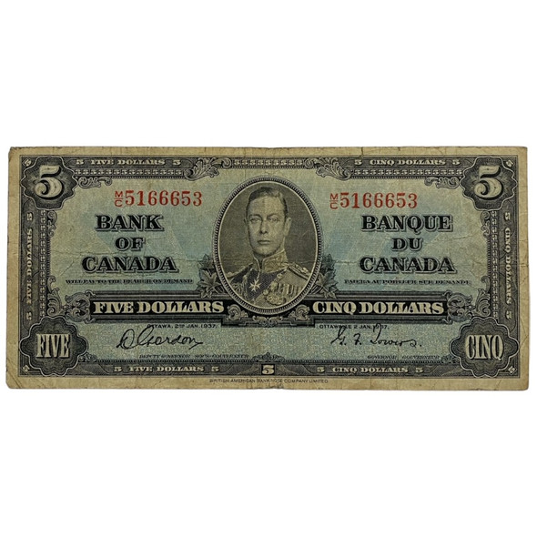 Canada: 1937 $5 Bank Of Canada Banknote Gordon-Towers Signature VG8 *We Pick* Canada: 1937 $5 Bank Of Canada Banknote Gordon-Towers Signature VG8 *We Pick*