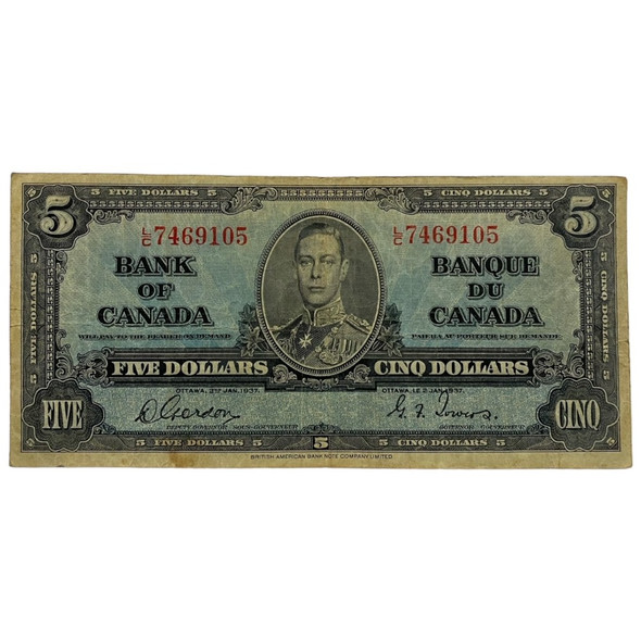 Canada: 1937 $5 Bank Of Canada Banknote Gordon-Towers Signature F12 *We Pick* Canada: 1937 $5 Bank Of Canada Banknote Gordon-Towers Signature F12 *We Pick*
