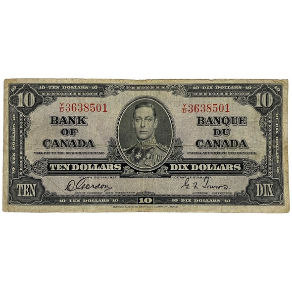 Canada: 1937 $10 Bank Of Canada Banknote Gordon-Towers Signature F12 *We Pick* Canada: 1937 $10 Bank Of Canada Banknote Gordon-Towers Signature F12 *We Pick*